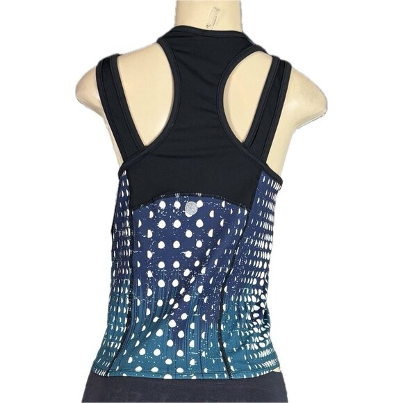 Threads 4 Thought L Navy/Teal Dots Bra Shelf Racerback Double Strap Active Tank - Picture 4 of 6
